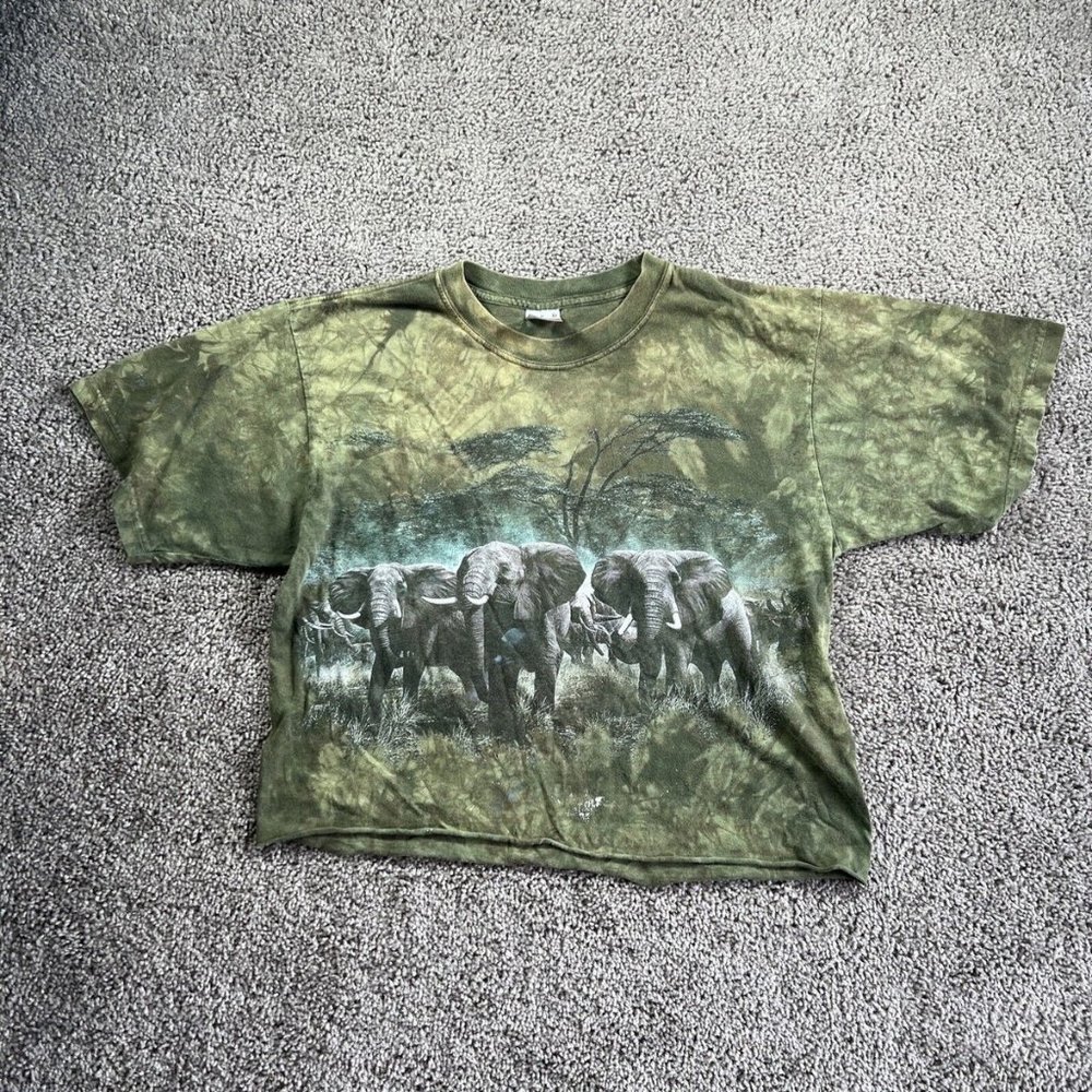 Vintage Elephant Shirt M 90s 00s Crop Top Chopped Tie Dye Tee Destination Y2K